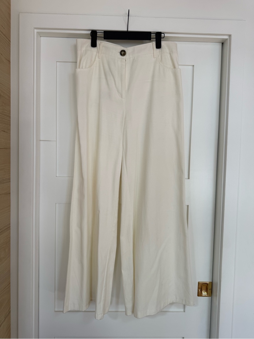 ZARA White/Cream Wide-Leg Women's Pants